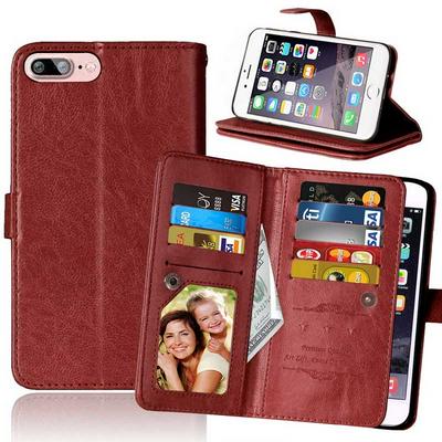 Wallet Style 9 Card Holder Slots with Picture Frame Stand Magnetic Flip PU Leather + TPU Case for iPhone 7 Plus - Brown