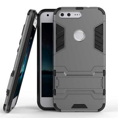 Detachable 2 in 1 Hard PC + TPU Frame with Stand Back Cover Case for Google Pixel - Grey
