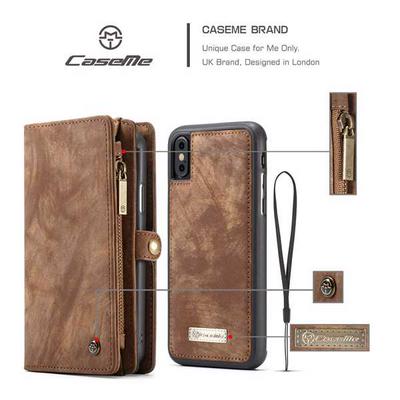 CaseMe 008 Series Folio Zipper Wallet Style Detachable 2 in 1 with Flip Credit Card Slots Holder TPU + PU Leather Cover Case for iPhone Xs Max 6.5 - Brown 