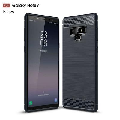 Carbon Fibre Pattern Brushed Metal Soft TPU Back Cover Case for Samsung Galaxy Note 9 - Navy Blue