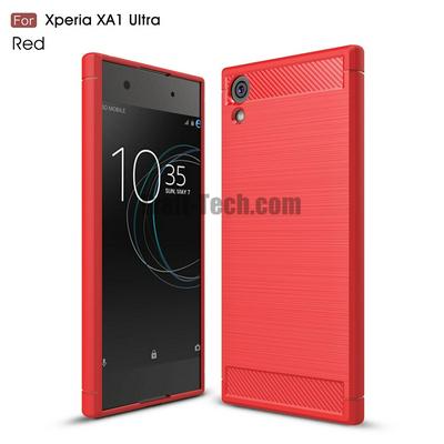 Carbon Fiber Brushed Anti-Drop Shockproof Soft TPU Back Cover Case for Sony Xperia XA1 Ultra - Red