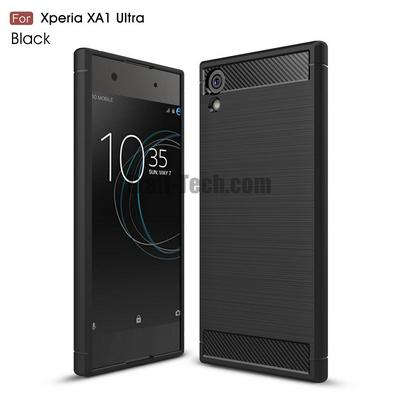 Carbon Fiber Brushed Anti-Drop Shockproof Soft TPU Back Cover Case for Sony Xperia XA1 Ultra - Black