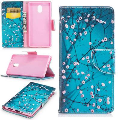 Colored Painting TPU + PU Leather Case with Wallet Style Magnetic Flip Card Holder Slot for Nokia 3 - Plum