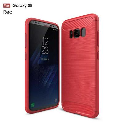 Carbon Fiber Pattern Brushed Shock Full Protection Drop Resistance Soft TPU Back Cover Case for Samsung Galaxy S8 - Red