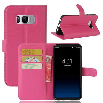 Lichee Pattern Side Flip Wallet Style PU Leather + Soft TPU Card Holder with Stand and Magnetic Buckle Case for Samsung Galaxy S8 / G9500 - Rose Red