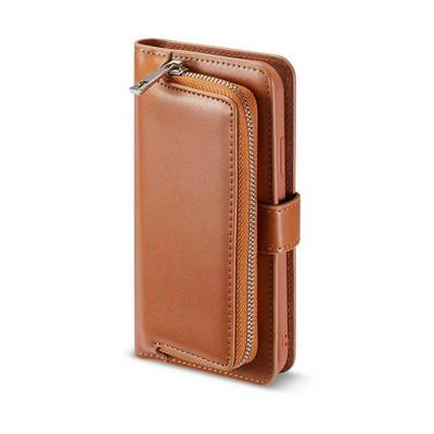 Side Flip PU Leather + Detachable TPU with Card Slots Wallet Zipper Pocket Protective Case for iPhone XR 6.1 - Brown