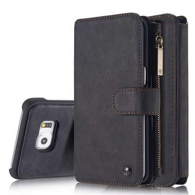 CaseMe 14 Card Slots Detachable 2-in-1 Split Genuine Leather Cover Case for Samsung Galaxy S6 Edge+/ G928 Black