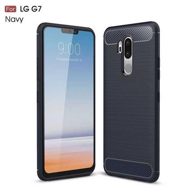Carbon Fiber Pattern Brushed Metal Soft TPU Back Cover Case for LG G7 - Navy Blue