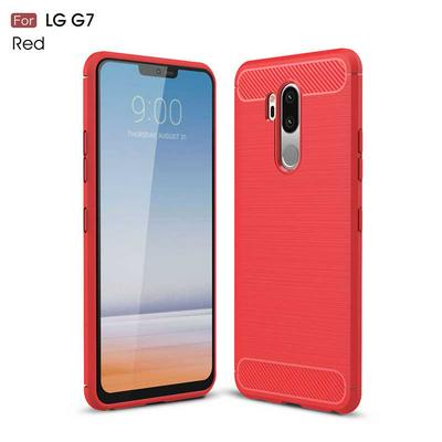 Carbon Fiber Pattern Brushed Metal Soft TPU Back Cover Case for LG G7 - Red