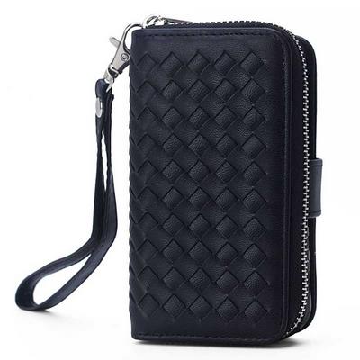 Multi-function Detachable 2 in 1 Woven Pattern Card Slot Zipper Wallet Case for iPhone SE 5S 5 - Black