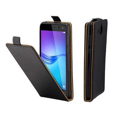 Vertical Flip Sewing Edged PU Leather + Soft TPU with Magnetic Buckle and Card Holder Protective Business Case for Huawei Y5 (2017) 