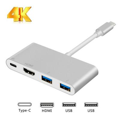 Type-C Hub to HDMI 4K + 2 USB3.0 + Type-C PD Adapter Portable Converter Multi-Port Charging & Connecting Plug and Play