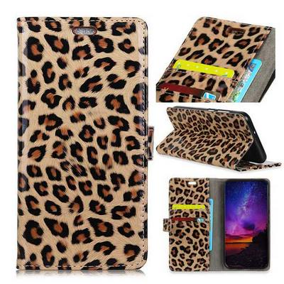 Leopard Pattern Side Flip PU Leather + Soft TPU Card Slots with Stand and Magnetic Buckle Wallet Protective Case for Huawei Y9 (2018) / Enjoy 8 Plus - Yellow