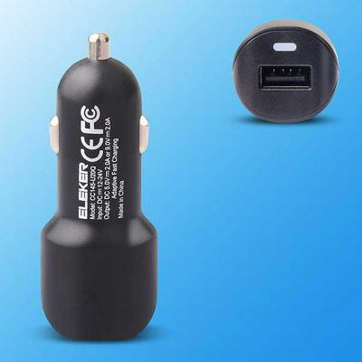 Henca Eleker Adaptive Fast Car Charger Qualcomm Certificated Quick Charge 2.0 for Apple/ Samsung/ Tablets PC - Black