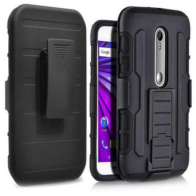 Detachable 3 in 1 Hybrid TPU + Hard PC Case with Stand for Motorola X Play