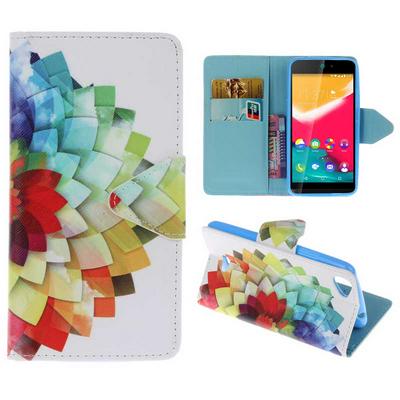 Wallet Style PU Leather + Soft TPU Card Holder with Stand and Magnetic Buckle Case for Wiko Rainbow Jam - Colorful Flower