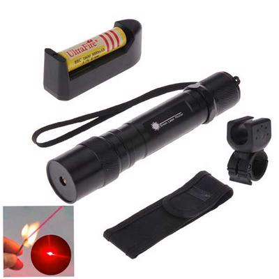 650nm Visible Adjustable Beam Red Laser Pen Flashlight with Battery - Black