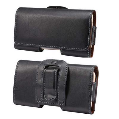 Up and Down Open Genuine Leather Carrying Pouch Case with Belt Clip and Magnetic Flap Closure for Univerisal Phones - Black 