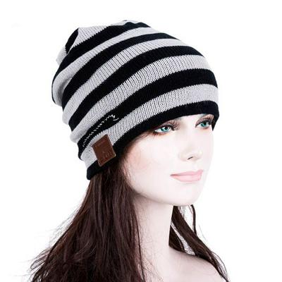 SK-H035B Stripe Pattern Bluetooth Beanie Hat Headphones with Stereo Speakers Mic Knit Winter Knitted Wireless Music Headset Cap  