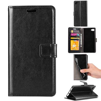 Oil Edge Crazy Horse Pattern Side Flip PU Leather + Soft TPU Picture Frame with Magnetic Buckle and Card Slots Wallet Case for Alcatel A5 - Black