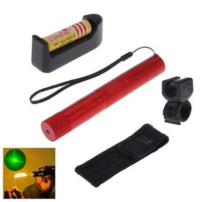 1mw 532nm Green Beam Flashlight Adjustable Focus Laser Pointer Kit with Bicycle Handlebar and Battery - Red