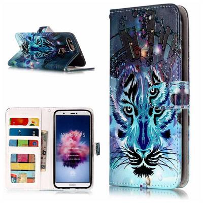 Varnish Relief Pattern Shockproof PU Leather + Soft TPU Card Slots with Picture Frame Magnetic Buckle and Stand Wallet Protective Case for Huawei P Smart / Enjoy 7S - Dragon