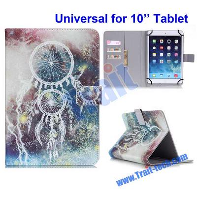 White Wind Chimes Pattern PU Leather Wallet Style Magnetic Flip Universal Case for All 10" Tablet