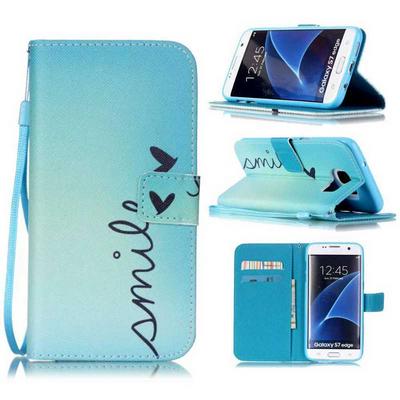 Wallet Style Magnetic Flip Stand TPU+ PU Leather Case with Strap for Samsung Galaxy S7 Edge/ G935 - Smile