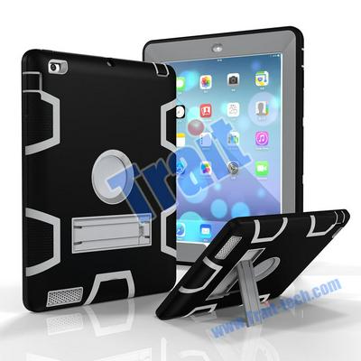 Kickstand Detachable 3 in 1 Hybrid TPU+ PC Case for iPad 2 New iPad iPad 4 - Black and Grey
