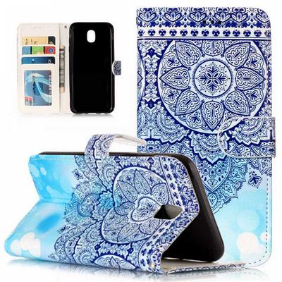 Smooth Surface Colored Painting PU Leather + Soft TPU Card Holder with Picture Frame Stand Support Wallet Case for Samsung Galaxy J5 (2017) Europe - Blue