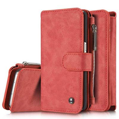 CaseMe 14 Card Slots Detachable 2-in-1 Split Genuine Leather Cover Case for Samsung Galaxy S7 G9300 Red