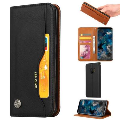 Wallet Style Card Slots Stand Magnetic Closed PU Leather + TPU Protector Case for Samsung Galaxy S9 - Black