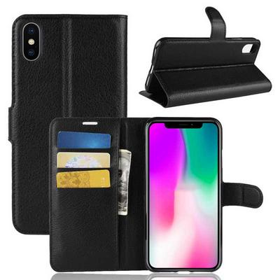 Litchi Pattern Wallet Stand Card Holder Slots PU Leather + TPU Protective Cover Case for iPhone XR 6.1 - Black