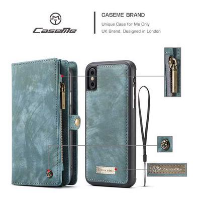 CaseMe 008 Series Folio Zipper Wallet Style Detachable 2 in 1 with Flip Credit Card Slots Holder TPU + PU Leather Cover Case for iPhone Xs Max 6.5 - Blue
