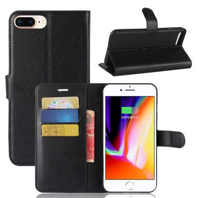 PU Leather + Soft TPU Card Holder with Adjustable Stand Support Wallet and Magnetic Buckle Case for Phone 7 Plus / 8 Plus - Black