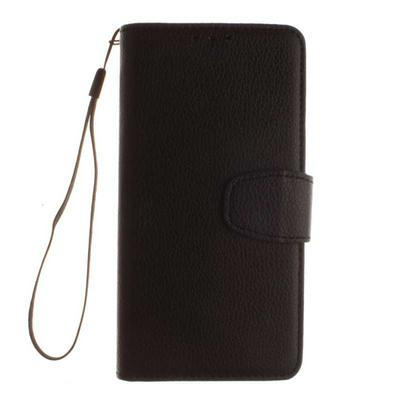 Lichee Pattern Wrist Strap Wallet Style PU Leather + Soft TPU with Card Holder Picture Frame and Stand Case for Huawei Honor 7 - Black