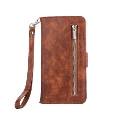 with Strap Zipper Wallet Style PU Leather + Detachable TPU Card Holder with Stand and Photo Frame Case for iPhone XR 6.1 - Brown