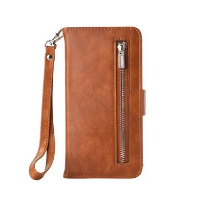 with Strap Zipper Wallet Style PU Leather + Detachable TPU Card Holder with Stand and Photo Frame Case for iPhone XR 6.1 - Coffee