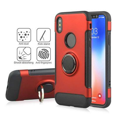 Angibabe Carbon Fiber Shockproof 2 in 1 Hard PC + Soft TPU with Magnetic Adsorption and 360° Rotatable Bracket Back Cover Protective Case for iPhone X - Red
