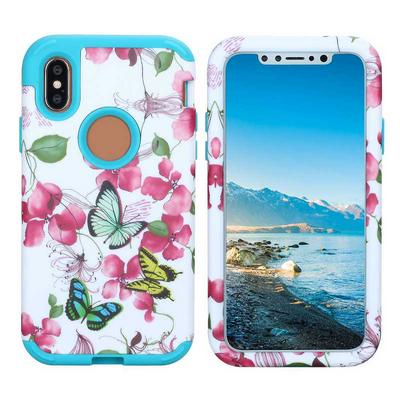 Butterfly Flower Pattern 3 in 1 Detachable Hard PC + Soft TPU Back Cover Case for iPhone X - Blue
