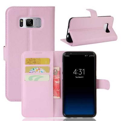 Lichee Pattern Side Flip Wallet Style PU Leather + Soft TPU Card Holder with Stand and Magnetic Buckle Case for Samsung Galaxy S8 / G9500 - Pink