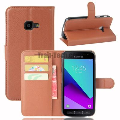 Lichee Pattern Side Flip Wallet Style PU Leather + Soft TPU Card Holder with Stand and Magnetic Buckle Case for Samsung Galaxy Xcover 4 / G390F - Brown