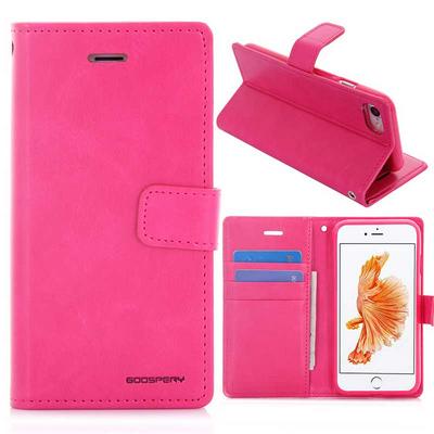 Mercury Blue Moon Series Wallet Style Flip Card Slot Stand TPU+ PU Leather Case for iPhone 7/8 - Rose Red