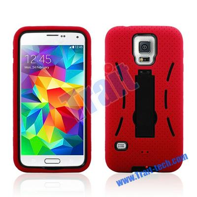 Robot Design Detachable Silicone+PC Hard Case with a Holder Stand for Samsung Galaxy S5 i9600(Red+Black)