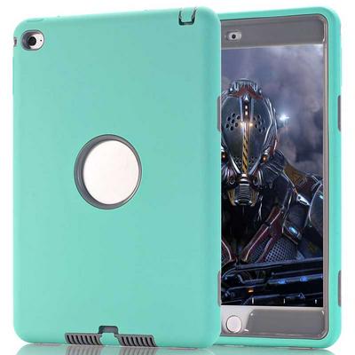 Hit Color Strengthen Robot 3 in 1 Detachable Shockproof Hard PC + Soft Silicone with Front Protector Cover Case for iPad Mini 4 - Aqua + Grey