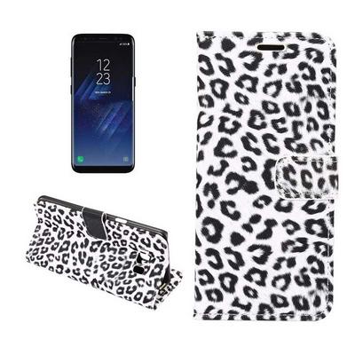 Leopard Card Holder Slots Wallet Style with Magnetic Buckle PU Leather + PC Case for Samsung Galaxy S8 / G9500 - White