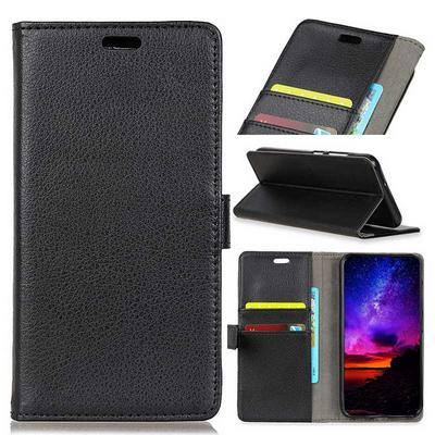 Lichee Pattern Wallet Style Magnetic Flip Stand TPU + PU Leather Case for Motorola Moto E5 Plus/Moto E Plus (5th Gen.) - Black