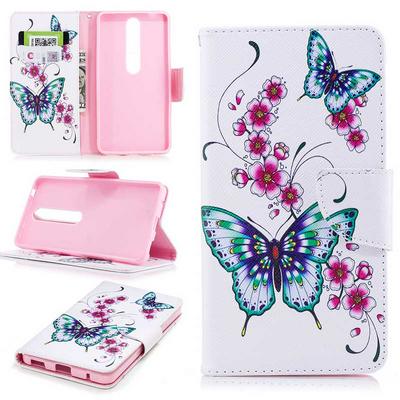 Colored Painting Card Holder Slots Wallet Style with Magnetic Buckle PU Leather + Soft TPU Case for Nokia 6 2018 - Flying