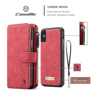 CaseMe 007 Sries Card Holder Wallet Style Picture Frame with Stand and Magnetic Flip Detachable PU Leather + PC Cover Case for iPhone Xs Max 6.5 - Red