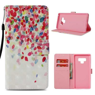3D Color Painted Side Flip PU Leather + Soft TPU Card Slot with Magnetic Buckle Wrist Strap and Stand Wallet Protective Case for Samsung Galaxy Note 9 - Petals